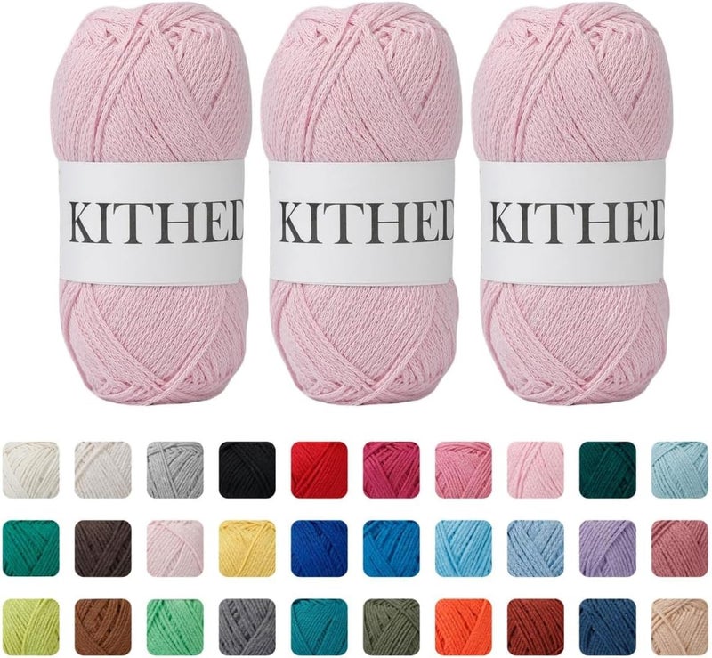 KITHED Cotton Yarn，10.5oz，526yard，3 Pack ，Soft Yarn for Crocheting and Knitting (08 Light Pink) - Image 1